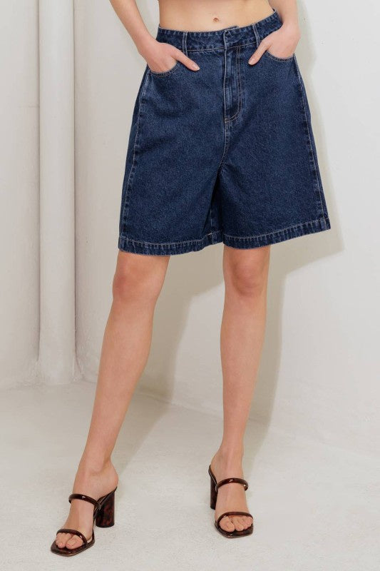 High-Rise Wide Leg Denim Shorts