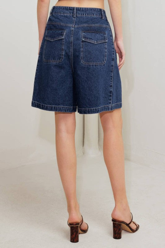 High-Rise Wide Leg Denim Shorts