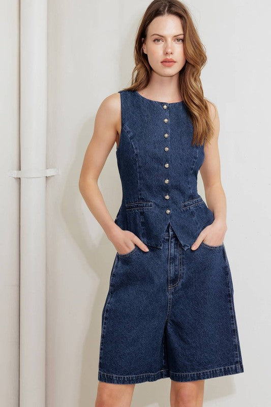 High-Rise Wide Leg Denim Shorts