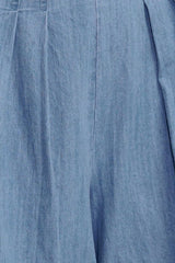 Pleated Denim Bermuda Shorts