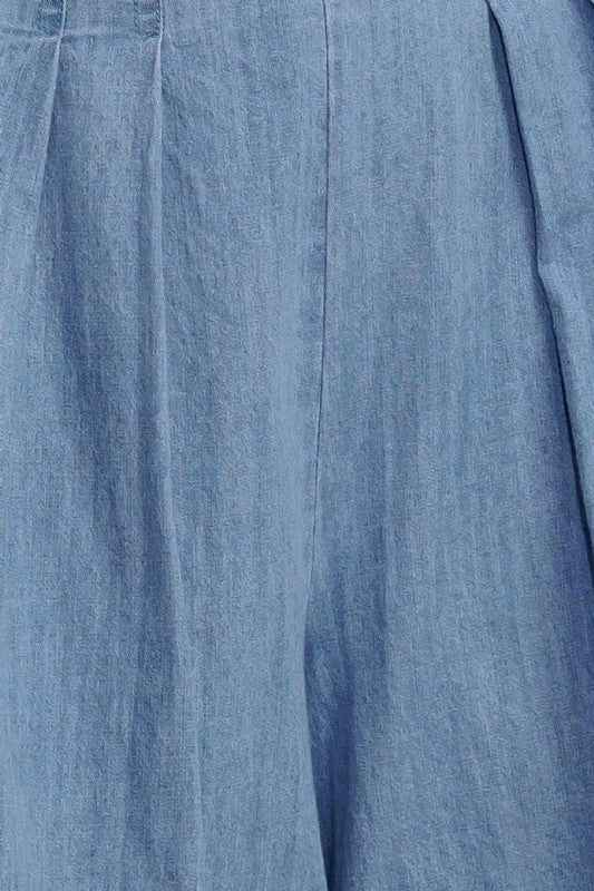 Pleated Denim Bermuda Shorts