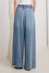 Drawstring Wide-Leg Denim Pants