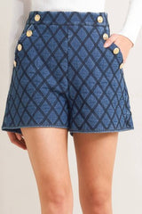 Quilted Denim High-Waisted Shorts