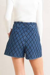 Quilted Denim High-Waisted Shorts