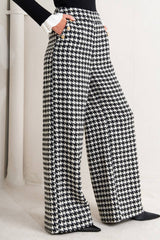 Houndstooth Wide-Leg Pants