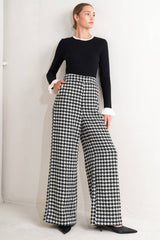 Houndstooth Wide-Leg Pants