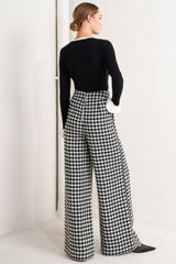 Houndstooth Wide-Leg Pants
