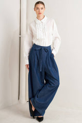 Crossover Waist Washed Denim Pants