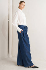 Crossover Waist Washed Denim Pants