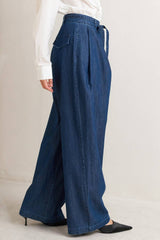 Crossover Waist Washed Denim Pants