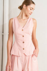 Light Pink Tailored Button-Front Vest