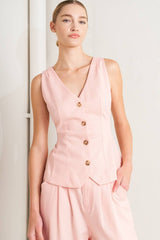Light Pink Tailored Button-Front Vest
