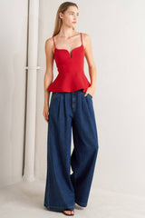 Side Buckle Detail Denim Pants