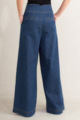 Indigo Washed Denim Wide-Leg Pants