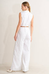 V-Neckline Woven Eyelet Jumpsuit
