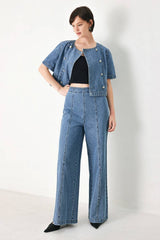 High-Waisted Wide Leg Denim Pants