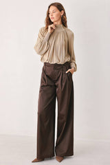 Espresso Satin Wide-Leg Trousers