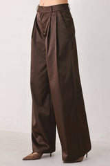 Espresso Satin Wide-Leg Trousers