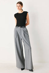 Solid Woven Wide-Leg Trousers
