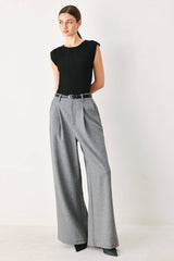 Solid Woven Wide-Leg Trousers