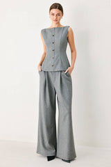 Solid Woven Wide-Leg Trousers