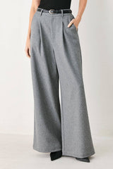 Solid Woven Wide-Leg Trousers