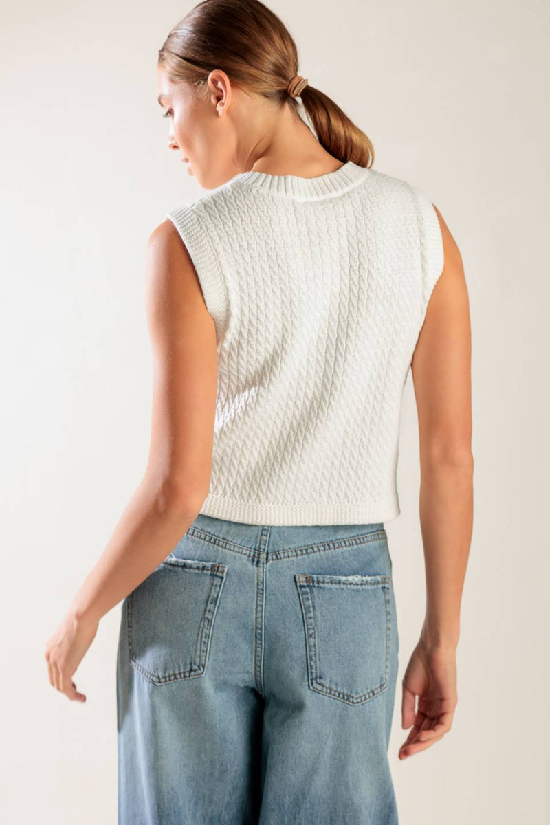 Crisp White Sweater Knit Vest
