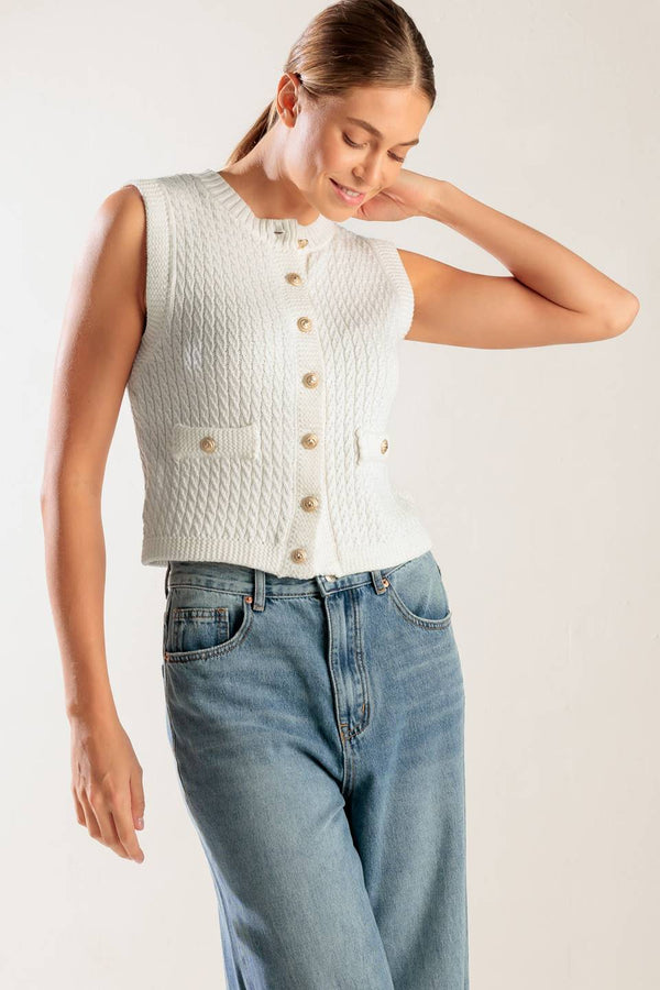 Crisp White Sweater Knit Vest