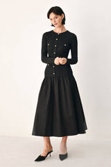 Gold Button Drop Waist Midi Dress