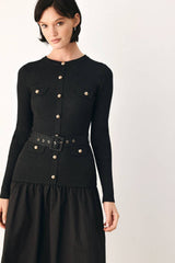 Gold Button Drop Waist Midi Dress