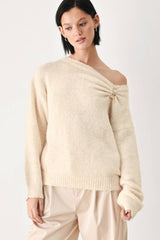 Off Shoulder Gold Hardware Knit Sweater (Ivory, Burgundy)