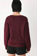 Off Shoulder Gold Hardware Knit Sweater (Ivory, Burgundy)