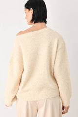 Off Shoulder Gold Hardware Knit Sweater (Ivory, Burgundy)
