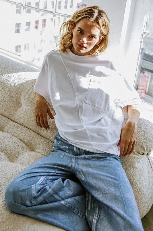 Asymmetrical Hemline Knit Top (White, Taupe)