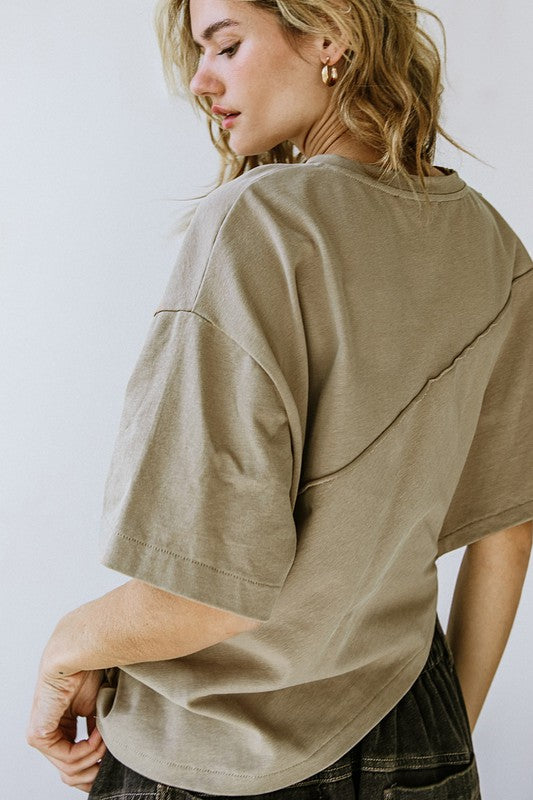 Asymmetrical Hemline Knit Top (White, Taupe)