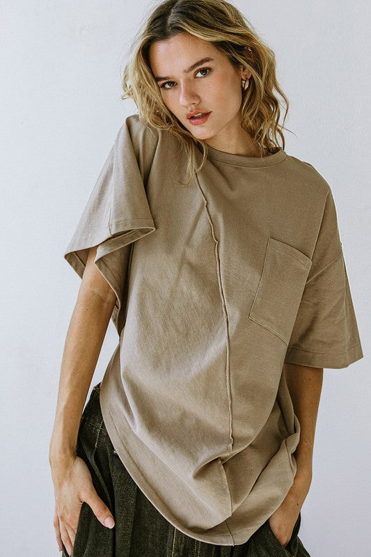 Asymmetrical Hemline Knit Top (White, Taupe)