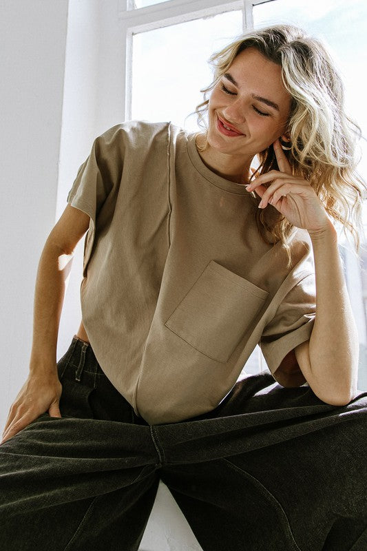 Asymmetrical Hemline Knit Top (White, Taupe)
