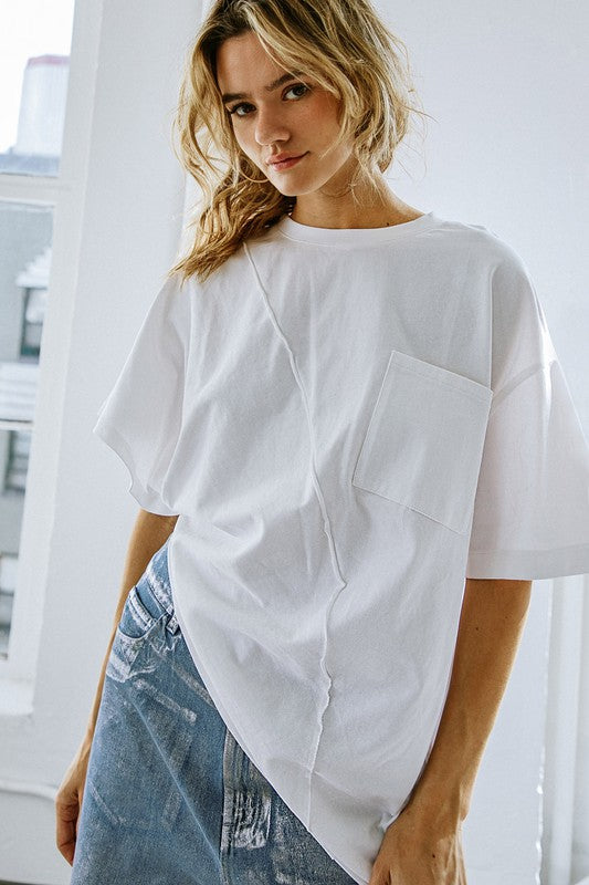 Asymmetrical Hemline Knit Top (White, Taupe)