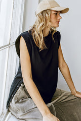 Snap Detail Knit Top (White, Black)