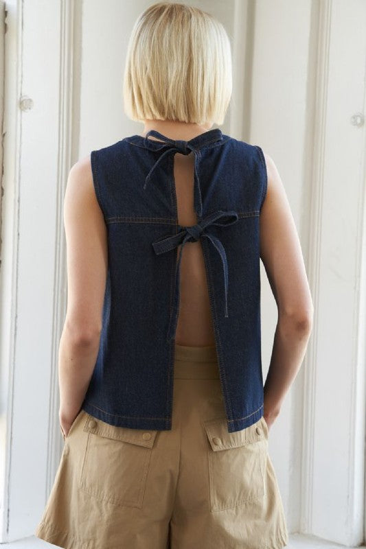 Sleeveless Open-Back Denim Top