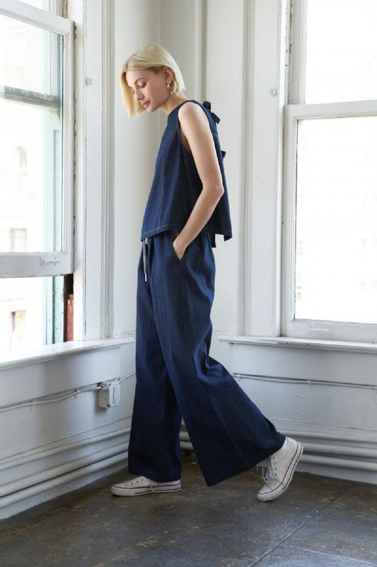Sleeveless Open-Back Denim Top
