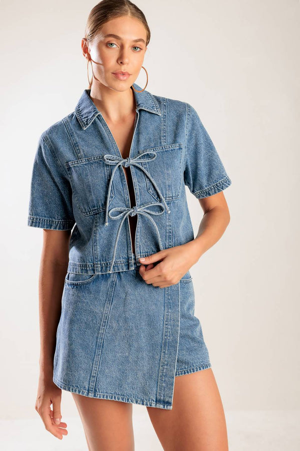 Tie-Front Denim Top