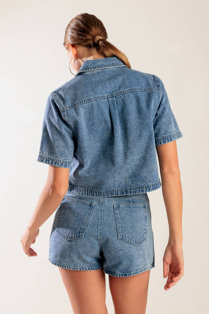 Tie-Front Denim Top