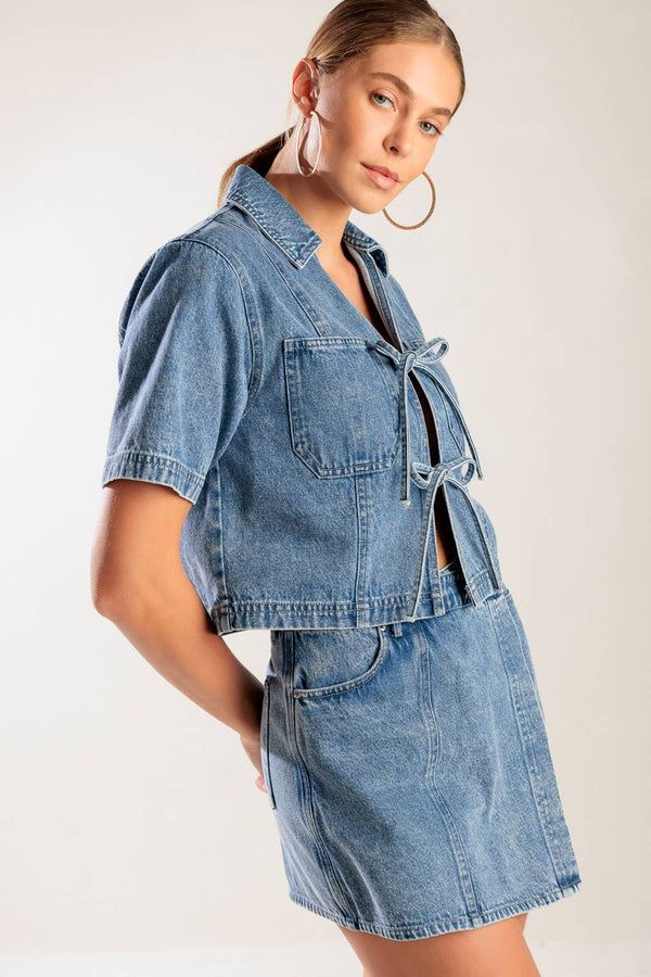Tie-Front Denim Top