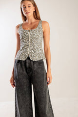 U Neckline Printed Woven Vest