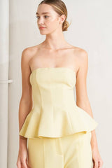 Butter Yellow Strapless Peplum Top