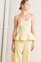 Butter Yellow Strapless Peplum Top