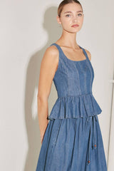Sleeveless Washed Denim Peplum Top