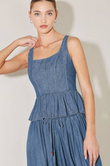 Sleeveless Washed Denim Peplum Top