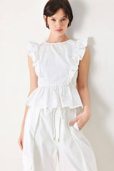 Ruffle Shoulder Cotton Peplum Top